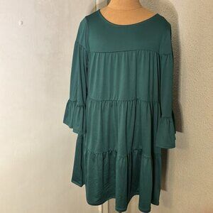 Agnes & Dora Holiday Babydoll Dress Emerald XS Flounce Sleeves Boho Festival